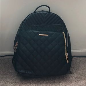 Black Leather Backpack gold detail